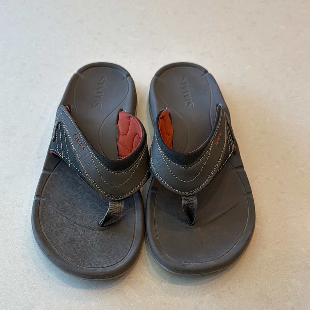Simms Gray and Orange Flip-Flops with Cushioned Sole see measurements 11-12?